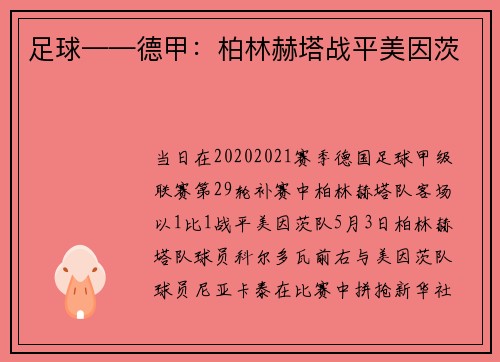 足球——德甲：柏林赫塔战平美因茨