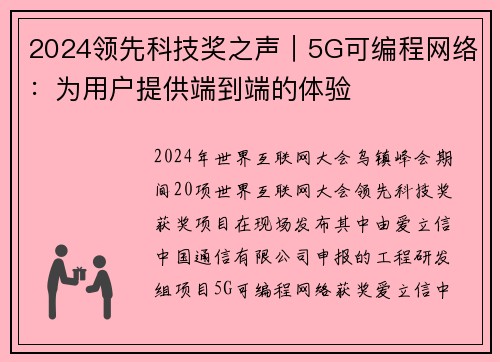 2024领先科技奖之声｜5G可编程网络：为用户提供端到端的体验